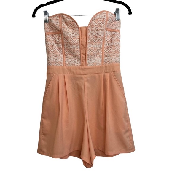 DO+BE Pants - Do+Be Peach Lace Sleeveless Romper